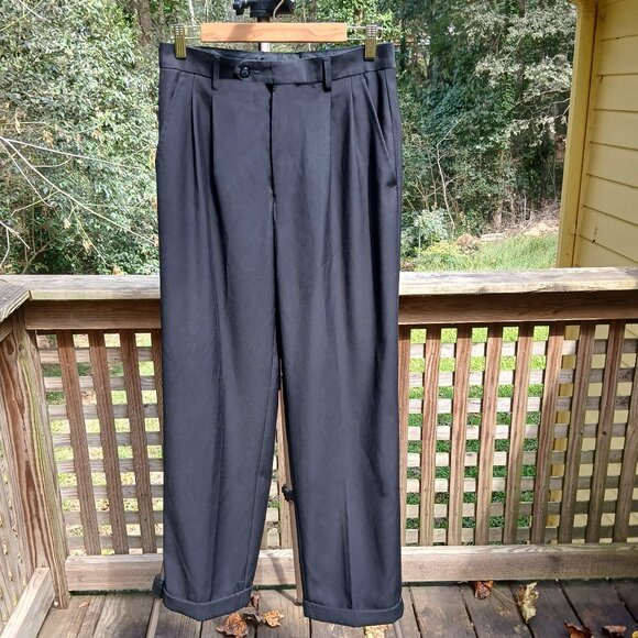 Trade In Motion Vintage Black Pleated Wide Legged Cuffed Trousers Sz 30 x 30 - Picture 8 of 8